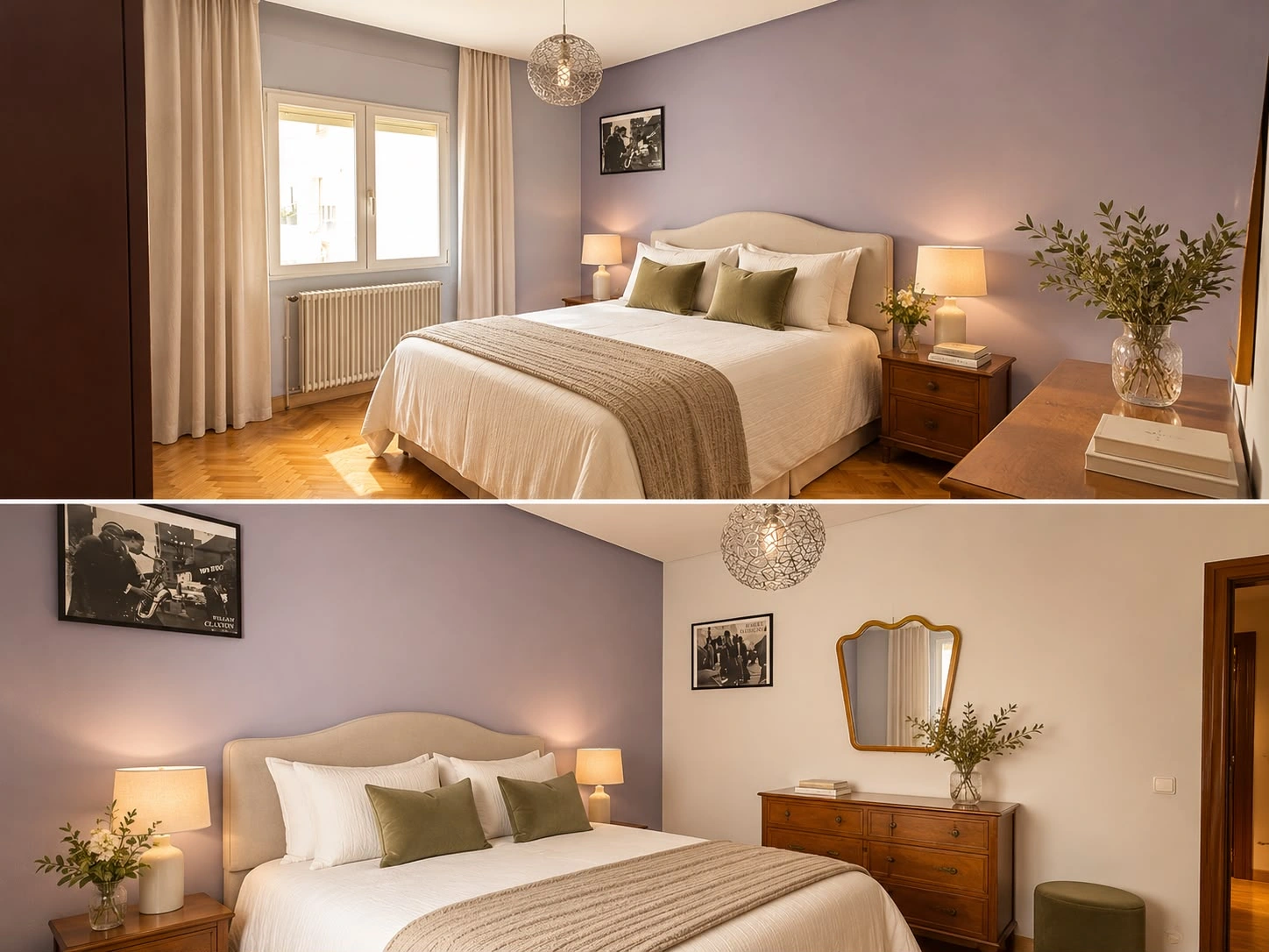 Virtual staging with two views of the principal bedroom